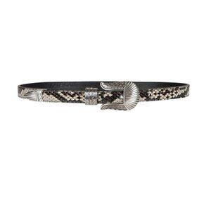 Kate Cate Thin Kim Python-Print Calfskin Leather Belt With Western-Style Silver